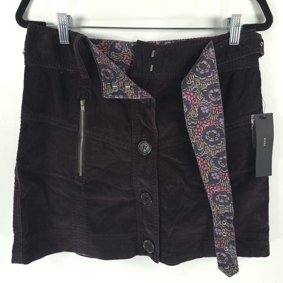 NWT MARC JACOBS Corduroy Button up Belted Mini Skirt RUM RAISIN W22231 Size 10 - Picture 7 of 10
